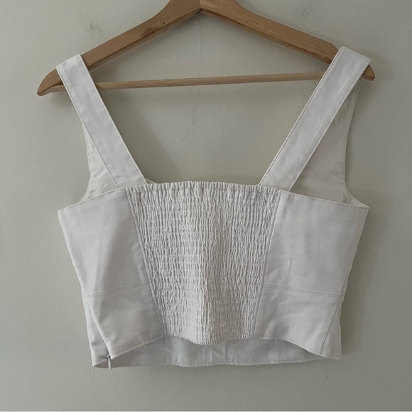 Banana Republic Crop Top Corset Bustier Square Neck  Linen Smocked White Size 4 - Picture 3 of 8